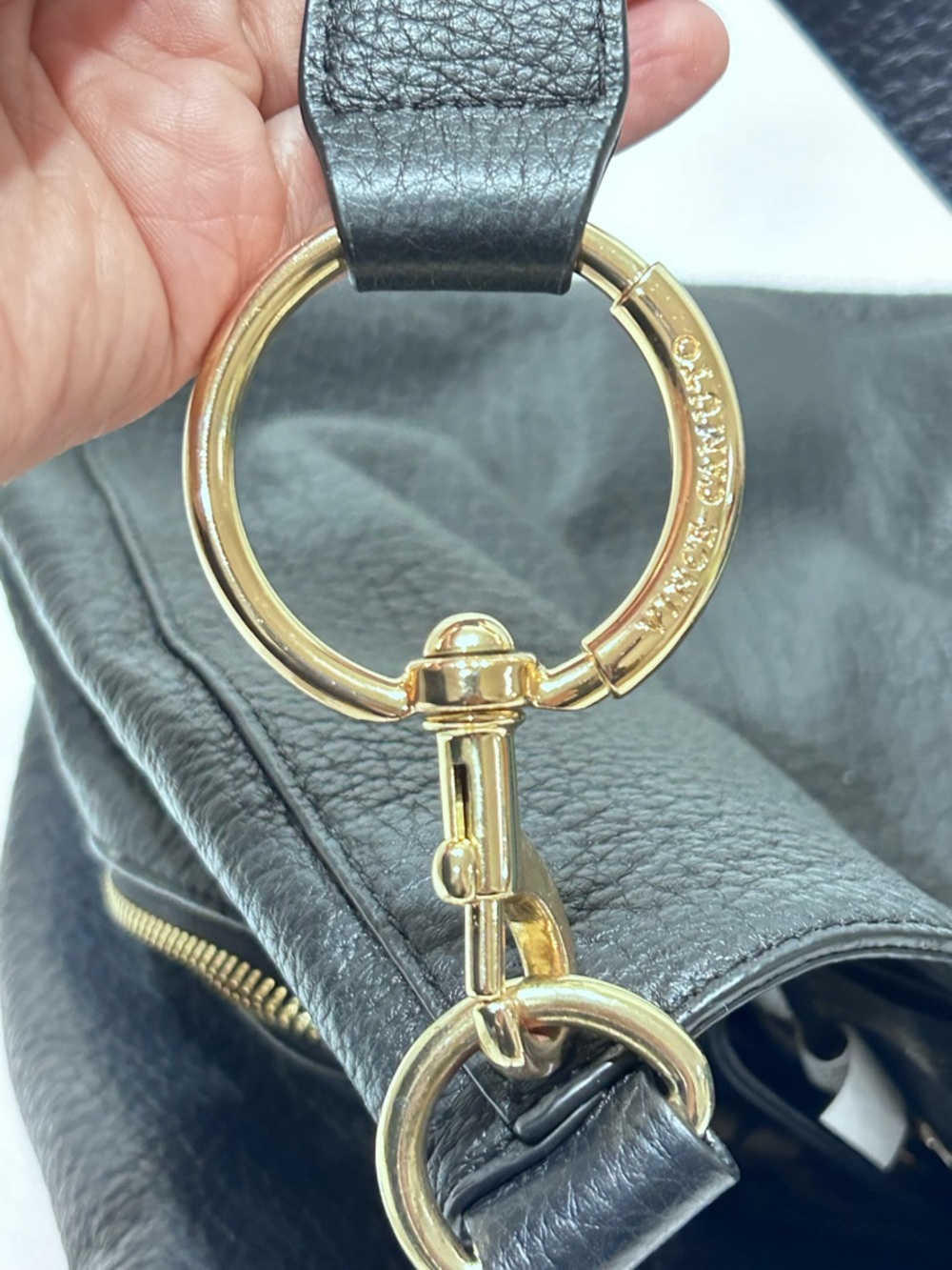 Vince Camuto Black Pebbled Leather Hobo Shoulder Bag Gold Hardware - Picture 4 of 16
